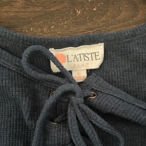 Dark Blue Lace-Up Knit Small Romper - Picture 2 of 5